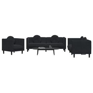 VidaXL 3-delige Loungeset met kussens fluweel zwart