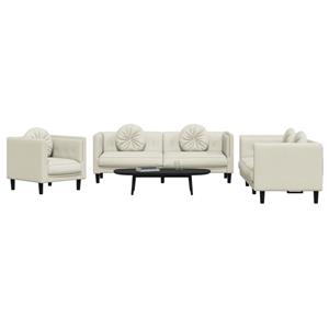 VidaXL 3-delige Loungeset met kussens fluweel crèmekleurig