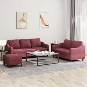 VidaXL 3-delige Loungeset met kussens stof wijnrood