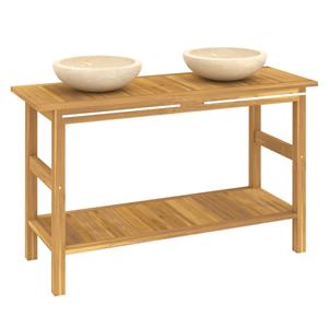 Vidaxl Waschtisch Mit Creme Marmorbecken Massivholz Teak