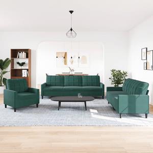VidaXL 3-delige Loungeset met kussens fluweel donkergroen