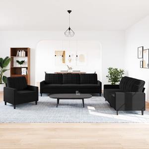 VidaXL 3-delige Loungeset met kussens fluweel zwart
