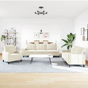 VidaXL 3-delige Loungeset met kussens fluweel crèmekleurig