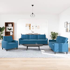 VidaXL 3-delige Loungeset met kussens fluweel blauw