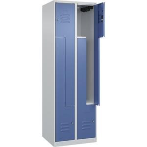 C+P Z-kledingkast Classic PLUS, 2 compartimenten, lichtgrijs / verblauw, b = 600 mm, met voetdoppen, cilinderslot
