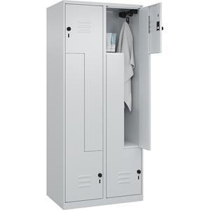 C+P Z-kledingkast Classic PLUS, 2 compartimenten, lichtgrijs, b = 800 mm, met voetdoppen, draaigrendel