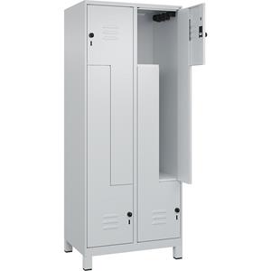 C+P Z-kledingkast Classic PLUS, 2 compartimenten, lichtgrijs, b = 800 mm, met voeten, draaigrendel