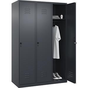 C+P Kledingkast Classic PLUS, 3 compartimenten, grijs, b = 1200 mm, met voetdoppen, draaigrendel