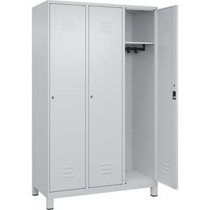 C+P Kledingkast Classic PLUS, 3 compartimenten, lichtgrijs, b = 1200 mm, met voeten, cilinderslot