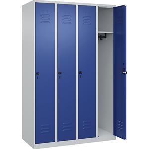 C+P Kledingkast Classic PLUS, 4 compartimenten, lichtgrijs / gentiaanblauw, b = 1200 mm, met voetdoppen, draaigrendel
