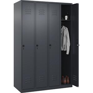 C+P Kledingkast Classic PLUS, 4 compartimenten, grijs, b = 1200 mm, met voetdoppen, draaigrendel