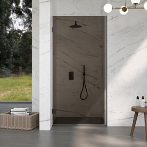 Fortifura Galeria Douchedeur - 90x200cm - scharnieren - deurgreep - vlak - rookglas - Geborsteld Gunmetal PVD SW1122558/SW1122563