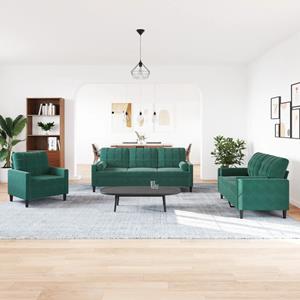 VidaXL 3-delige Loungeset met kussens en bolsters fluweel donkergroen