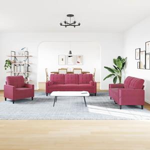 VidaXL 3-delige Loungeset met kussens en bolsters fluweel wijnrood