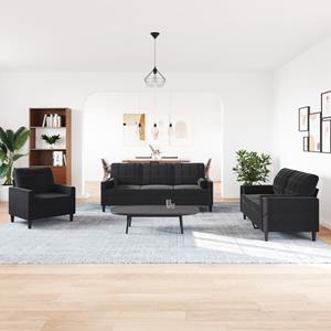 VidaXL 3-delige Loungeset met kussens en bolsters fluweel zwart