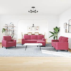 vidaXL 4-delige Loungeset met kussens en bolsters fluweel wijnrood