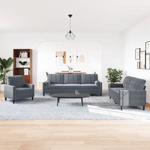 VidaXL 3-delige Loungeset met kussens en bolsters fluweel donkergrijs