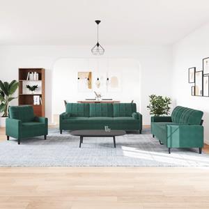 VidaXL 3-delige Loungeset met kussens en bolsters fluweel donkergroen