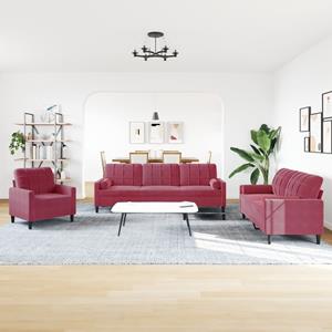 VidaXL 3-delige Loungeset met kussens en bolsters fluweel wijnrood