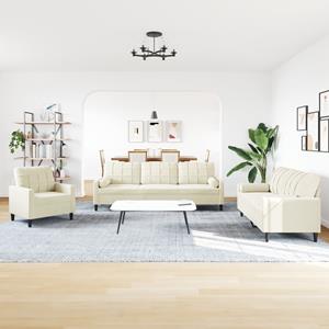 VidaXL 3-delige Loungeset met kussens en bolsters fluweel crèmekleurig