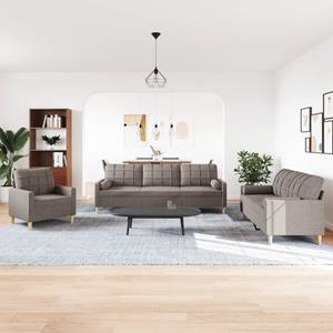 VidaXL 3-delige Loungeset met sierkussens stof taupe