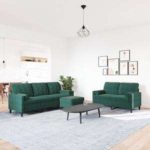 vidaXL 3-delige Loungeset met kussens en bolsters fluweel donkergroen