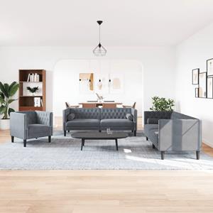 VidaXL 3-delige Loungeset Chesterfield en bolsters fluweel donkergrijs
