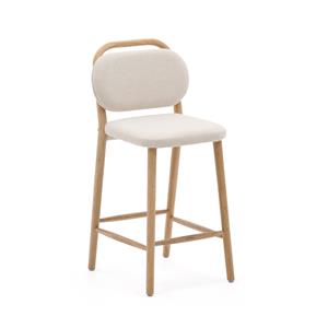 Kave Home Barkruk Helda Chenille en eikenhout (zithoogte 66cm)