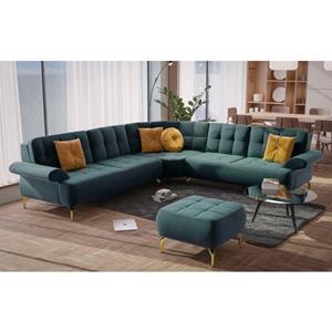 Sit&more Hoekbank Orient 1 V L-vorm inclusief 4 sierkussens met strassteentjes, goudkleurige metalen poten