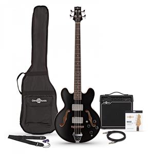 Gear4Music San Francisco Semi-akoestische Basgitaar + SubZero V15B Versterkerpakket Zwart