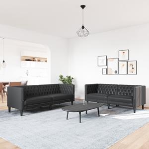 Vida XL vidaXL 2-delige Loungeset Chesterfield-stijl kunstleer zwart-VXL-3209274