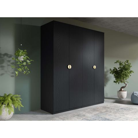 Leonique Kledingkast Bellot met 4 inlegplanken en 2 kledingstangen Garderobe met 4 draaideuren en gouden handgrepen, BxDxH 180x59x209 cm
