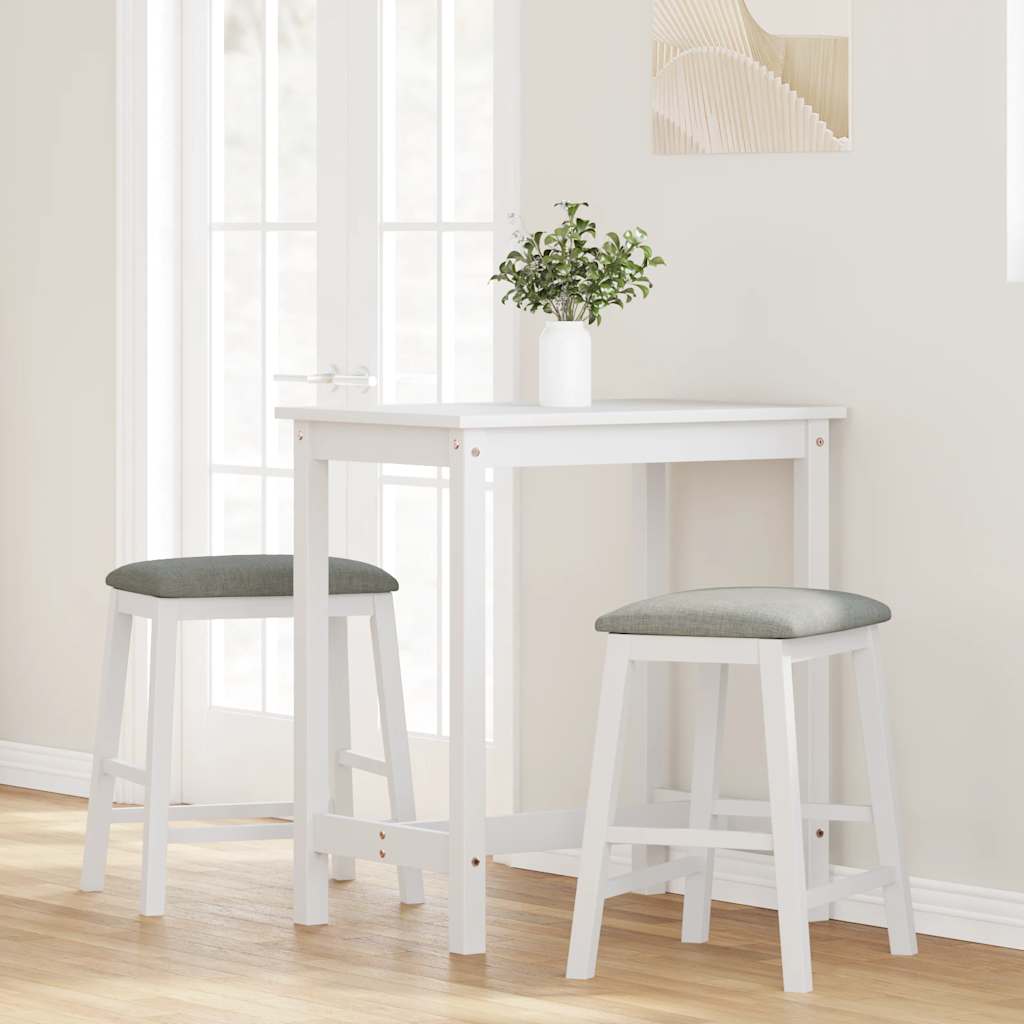 vidaXL Barstoelen met kussens 2 st massief hout rubber wit