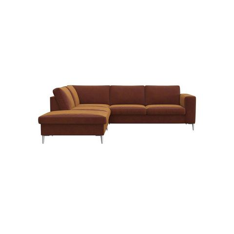 FLEXLUX Hoekbank Fiore, L-vorm brede armleuningen, aluminiumkleurige poten, bxd 241x225 cm, koudschuim in de zitting