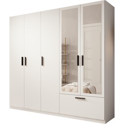 Meubella Kledingkast Lillian - Wit - 225 cm - Met spiegel