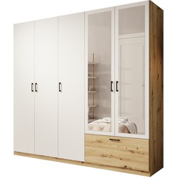 Meubella Kledingkast Audrey - Wit - 225 cm - Met spiegel