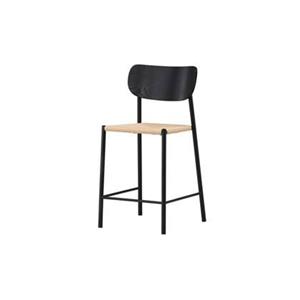 Svea  Polsty barkruk met rugleuning - rattan - zwart