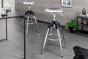 Invicta Interior In hoogte verstelbare barkruk INDUSTRIAL chroom zilver zwart metaal rond draaibaar - 43656