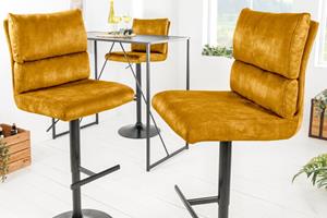 Invicta Interior In hoogte verstelbare barkruk COMFORT mosterdgeel fluweel draaibaar met zwart metalen rugleuning - 43652