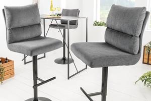 Invicta Interior In hoogte verstelbare barkruk COMFORT grijs koorddraaibaar met zwart metalen rugleuning - 43653
