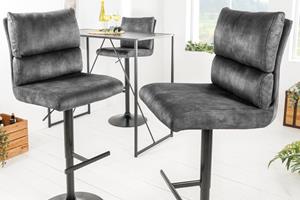 Invicta Interior In hoogte verstelbare barkruk COMFORT donkergrijs fluwelen draaibaar met zwart metalen rugleuning - 43650
