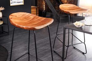Invicta Interior Massief houten barkruk MAMMUT natuurlijk acacia zwart metalen frame met voetsteun - 43671