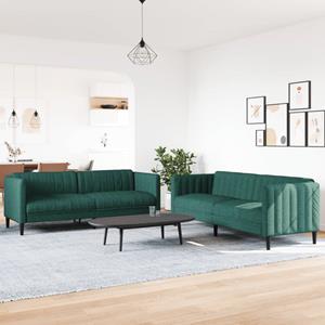 vidaXL 2-delige Loungeset stof donkergroen