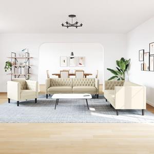 vidaXL 3-delige Loungeset Chesterfield-stijl kunstleer crèmekleurig