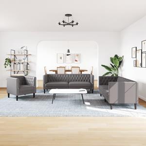 vidaXL 3-delige Loungeset Chesterfield-stijl kunstleer grijs
