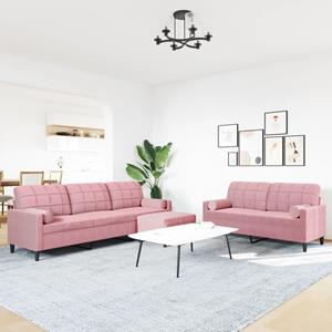 vidaXL 3-delige Loungeset met kussens en bolsters fluweel roze