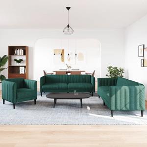 vidaXL 3-delige Loungeset stof donkergroen