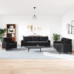 vidaXL 3-delige Loungeset met kussens en bolsters fluweel zwart