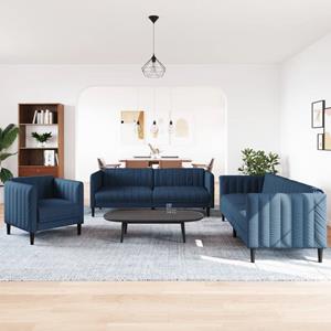 vidaXL 3-delige Loungeset stof blauw