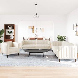 vidaXL 3-delige Loungeset stof crèmekleurig